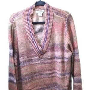 NWT Skye's The Limit Sweater Womens Size 3X Pink Stripe V Neck Preppy Mohair Top